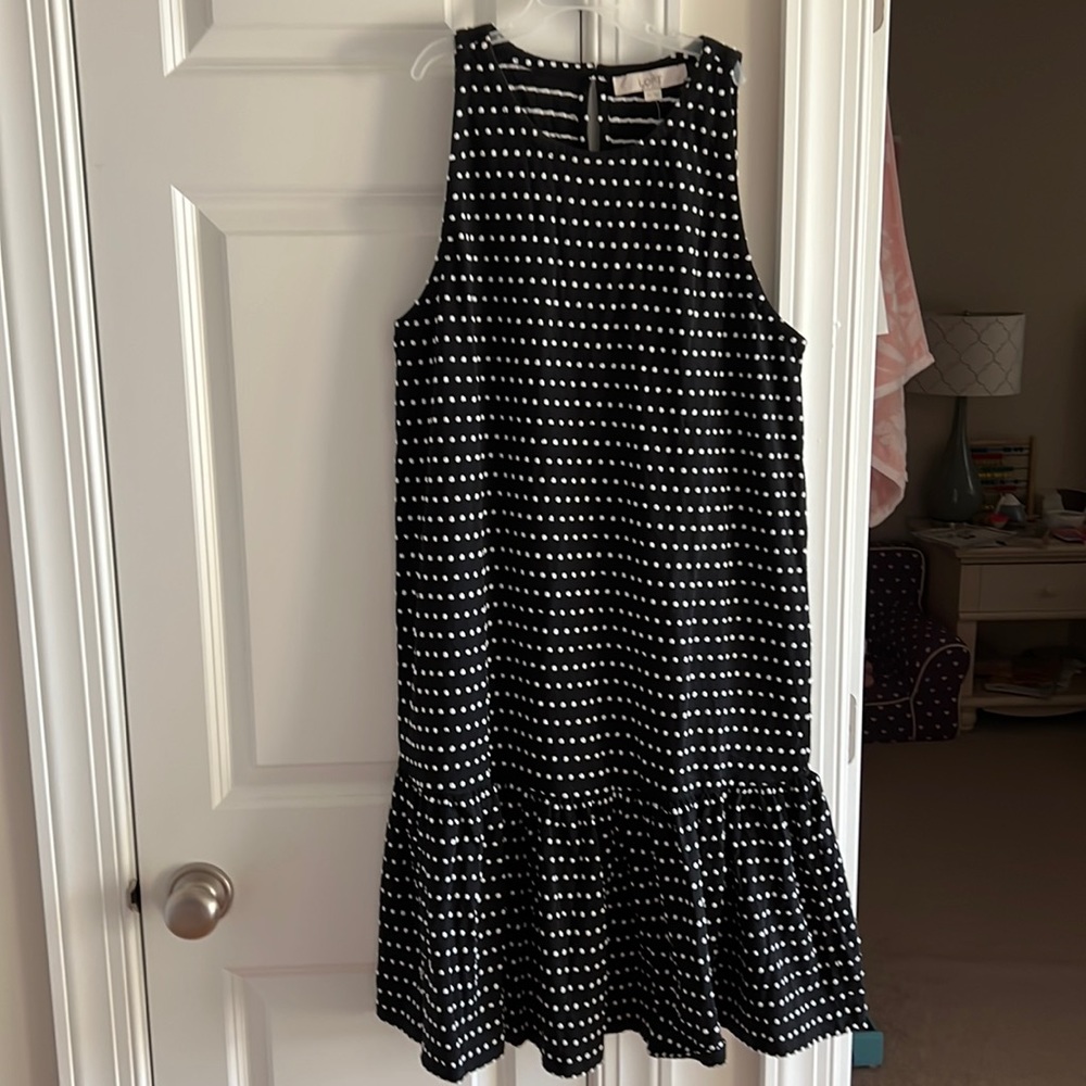 NWT LOFT black with white polka dots dress. Size Medium Tall
